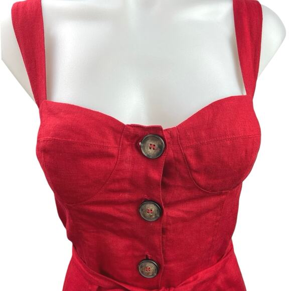 Reformation Red 100% Linen Finn Sweetheart Button Up Sleeveless Mini Dress Sz 2 - Picture 6 of 8